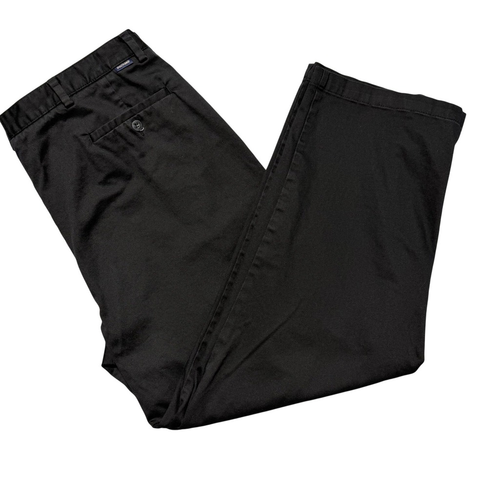 Dockers Mens 42x30 Black Pleated Chinos Stretch Cotton Straight Leg Pants